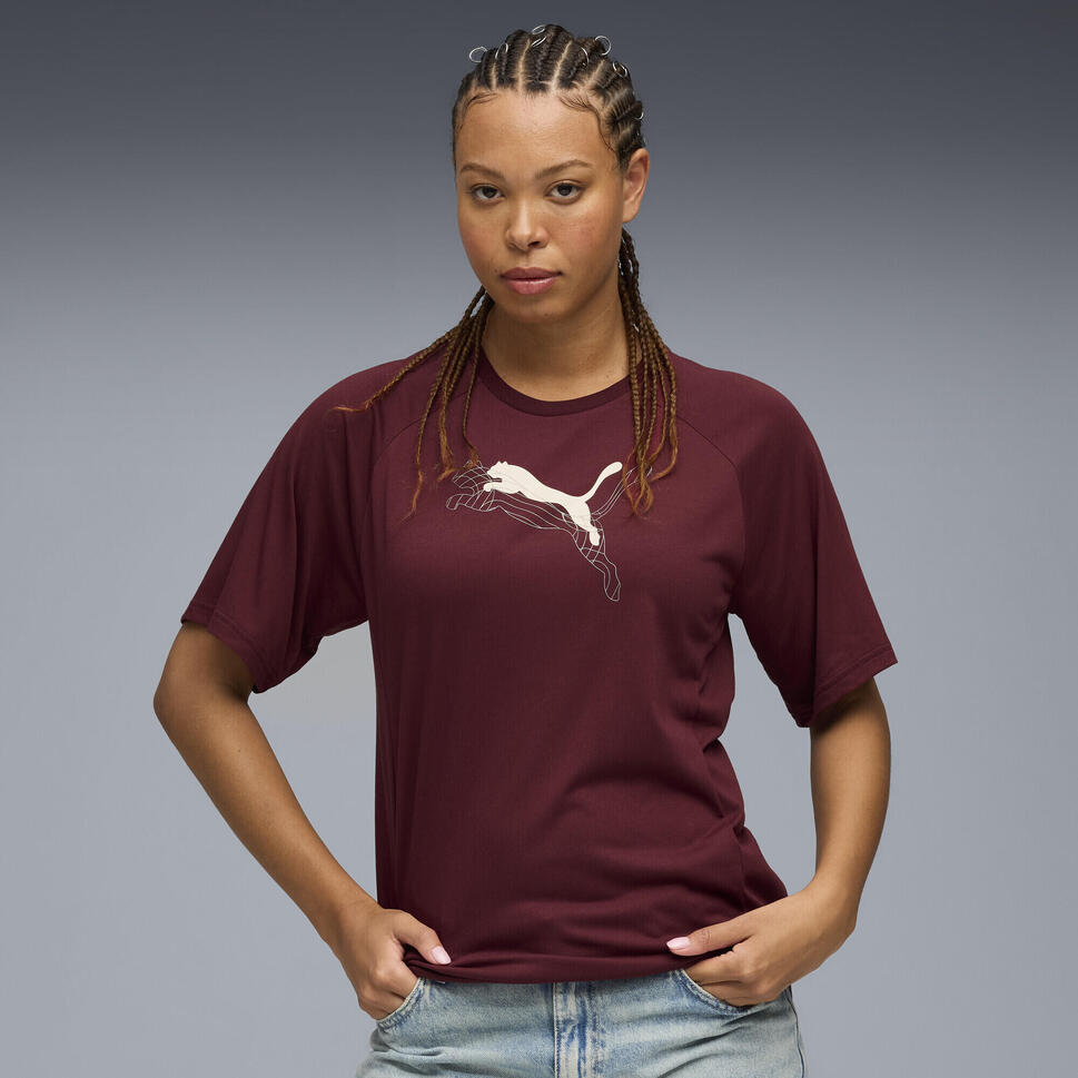 Damska koszulka Evostripe o luźnym kroju z grafiką PUMA Ruby Shimmer Red