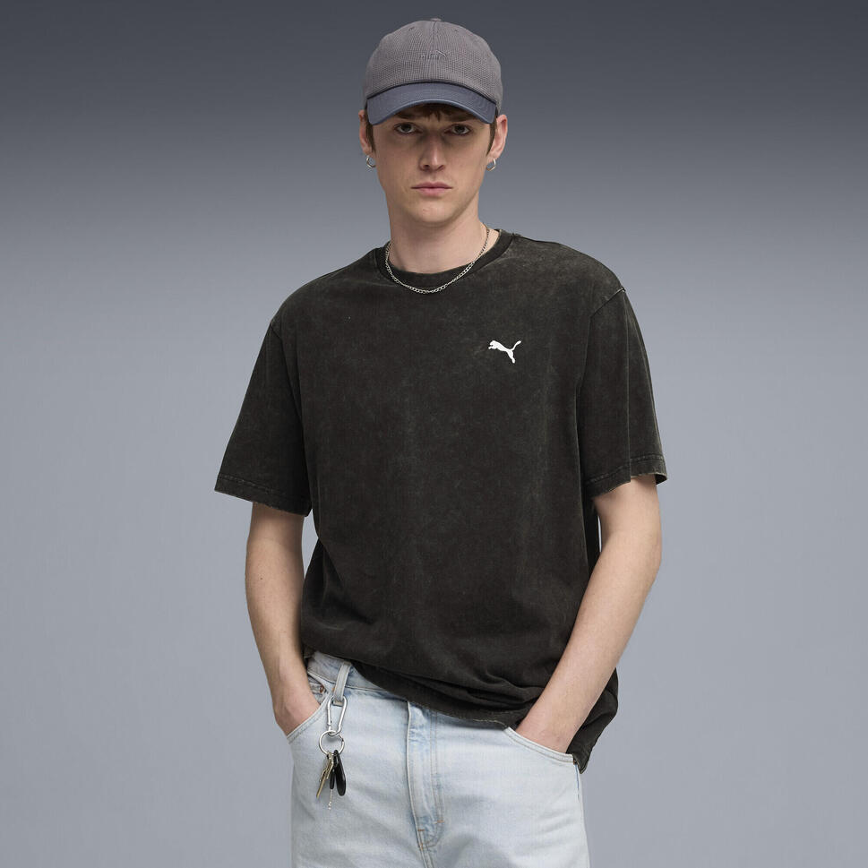 Męska koszulka Essentials Elevated o luźnym kroju z efektem sprania PUMA Black