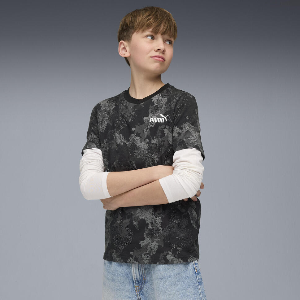 Młodzieżowa koszulka Essentials Camo z nadrukiem na całej powierzchni PUMA Black