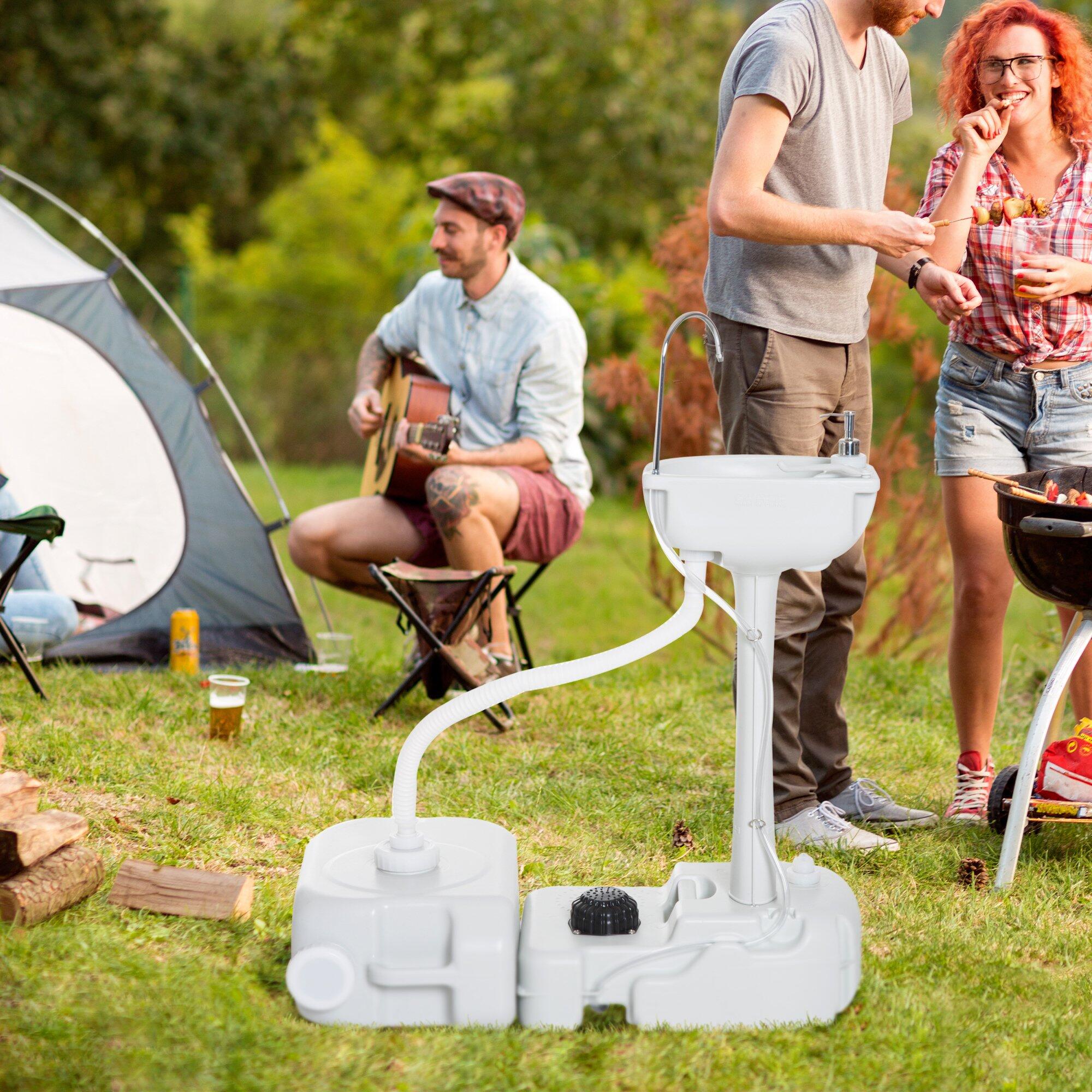 Outsunny Lavabo Portatile da Campeggio 2 Ruote 3 Serbatoi in HDPE 2/6