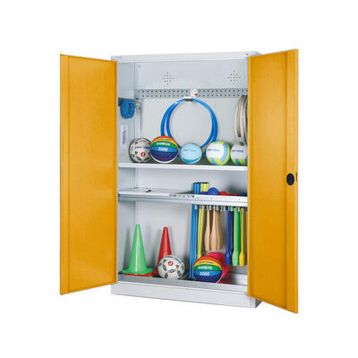 Modul-Sportgeräteschrank Komplettausstattung mit Vollblech-Flügeltüren. HxBxT