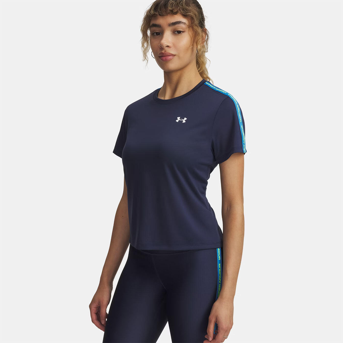 Tricou UA Tech™ cu bandă imprimată pentru femei Under Armour, bleumarin