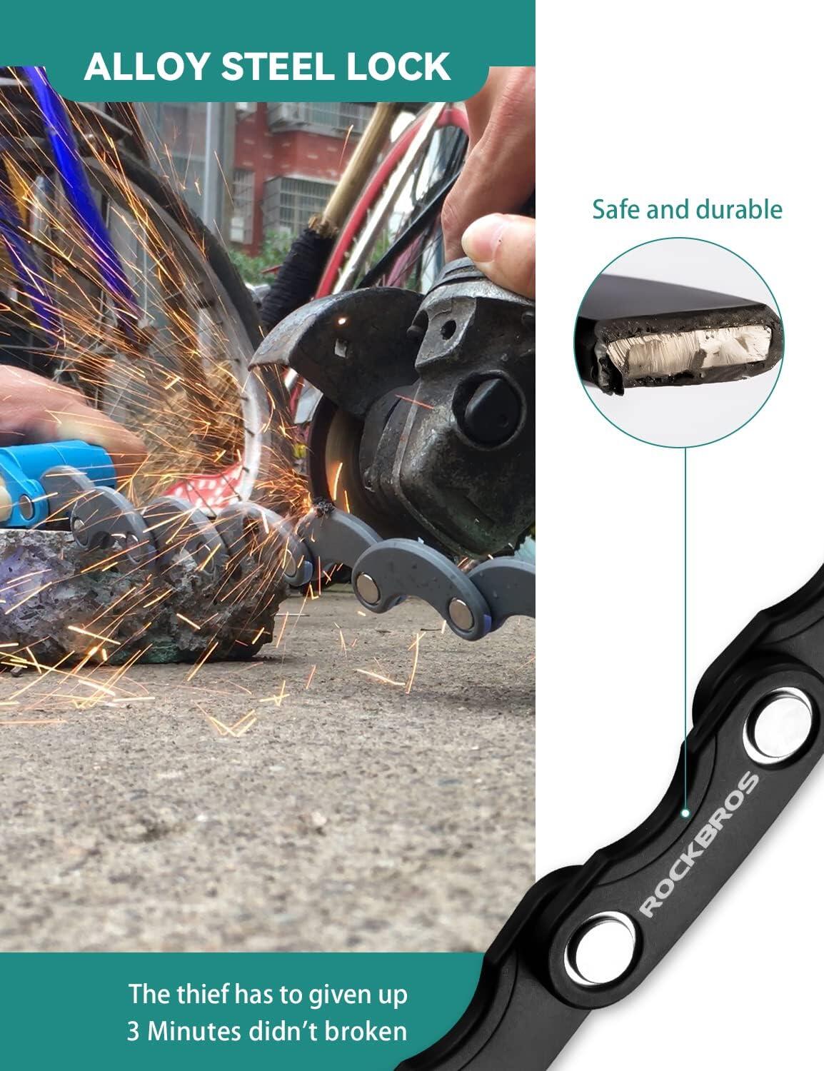 ROCKBROS Opvouwbaar Fietsslot Staal met 2 Sleutels en Montagehouder 3/6