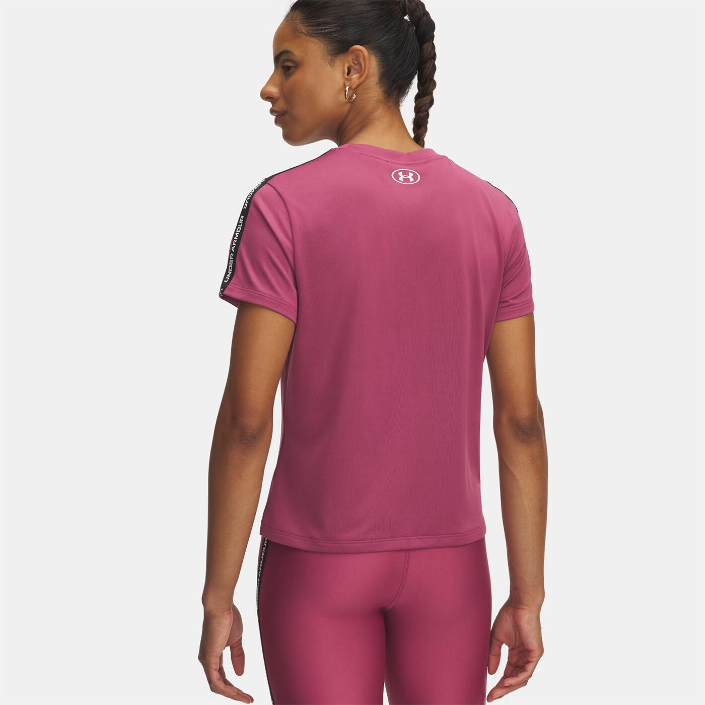 T-shirt UA Tech™ à bande griffée pour femme Under Armour Fuchsia et noir 2/2