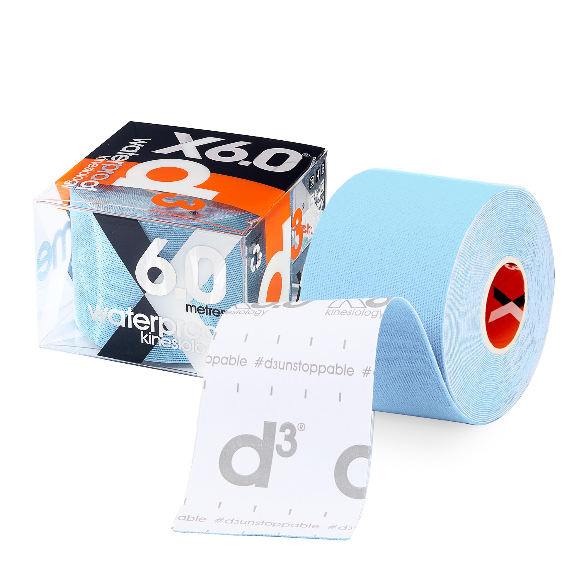 D3 TAPE X6.0 Xtreme Waterproof Kinesiology Tape 50mm x 6m - Powder Blue - 1 Roll