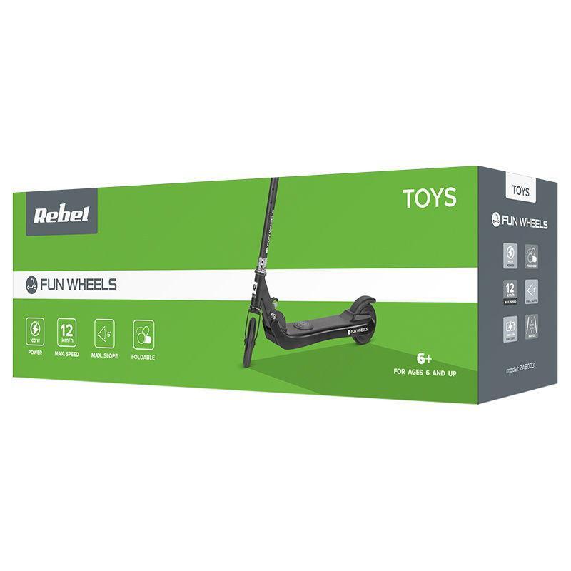 Trotineta Electrica Copii Fun Wheels R, Negru, Pliabila, Motor 100W, 12 Km/h