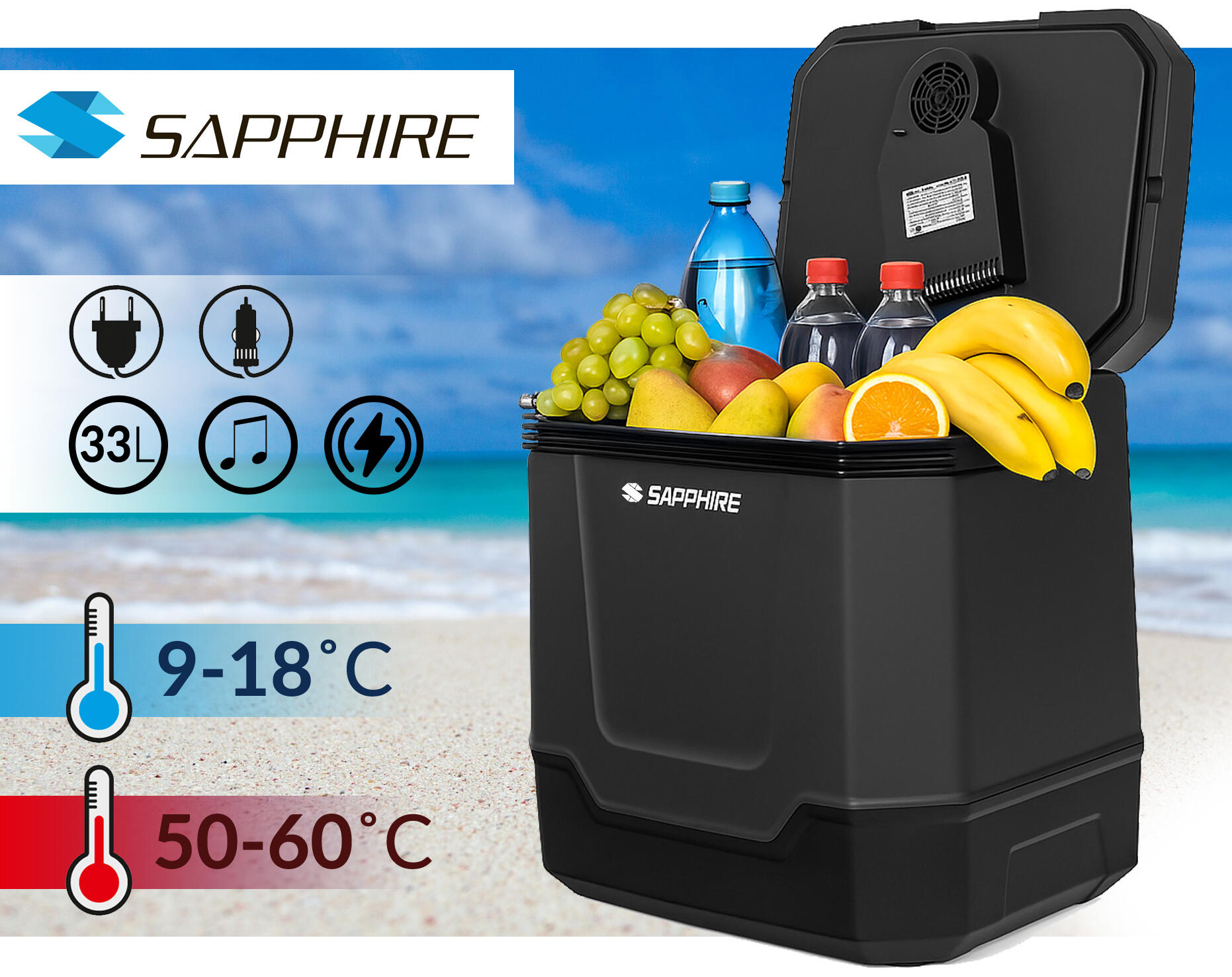 Lodówka turystyczna samochodowa Sapphire ST-1033L 33L 12/230V z głośnikiem 2/7