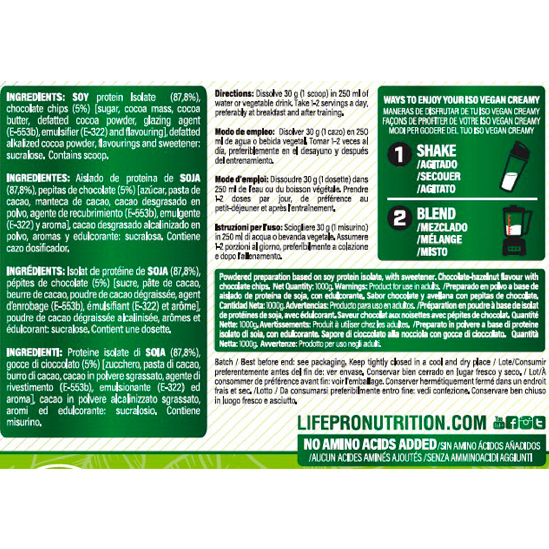 LIFE PRO ISOLATE VEGAN CREAMY 1KG - Aislado de Proteína Vegetal Cremosa 3/5