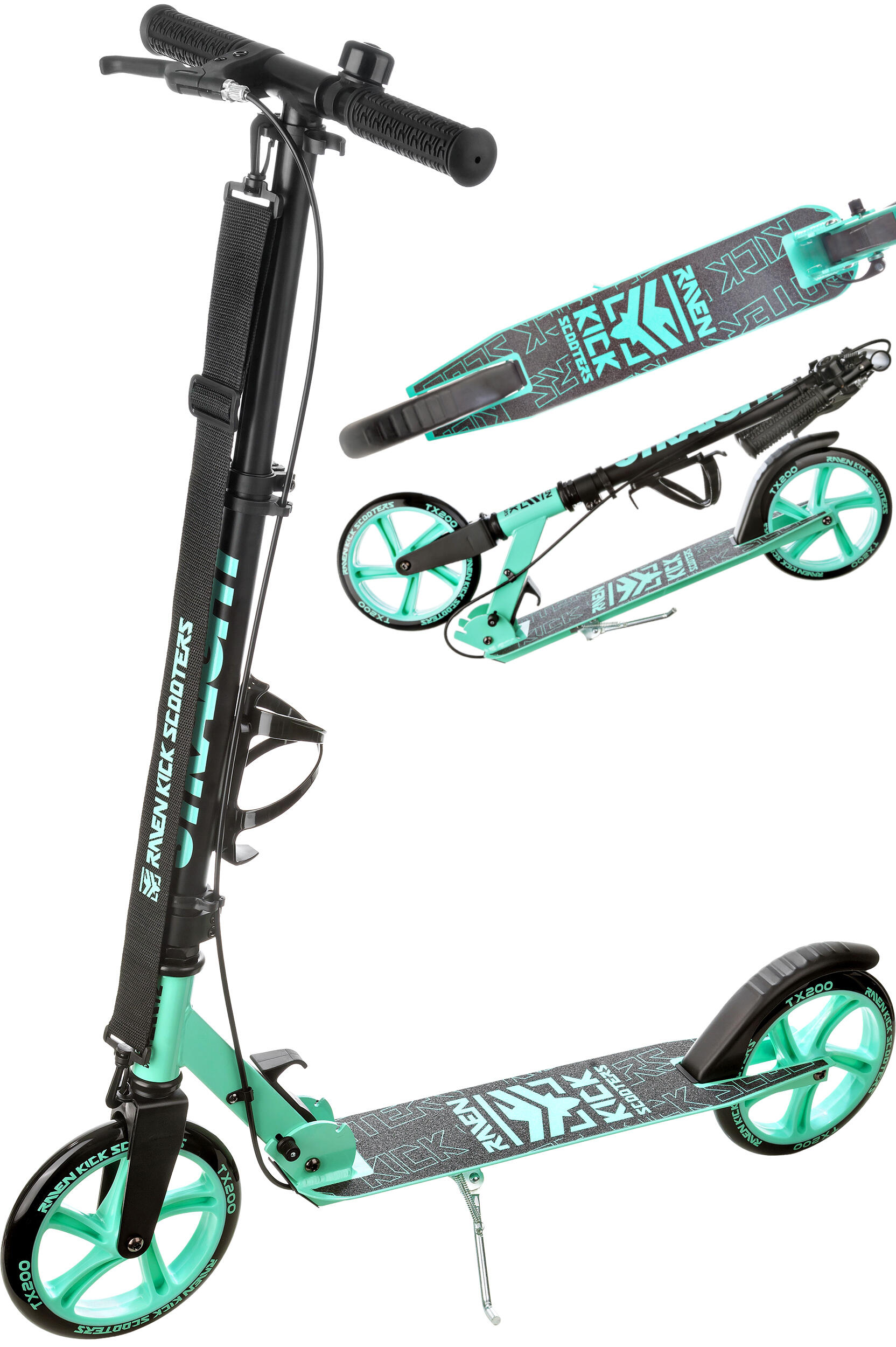 Trotinete dobrável raven straight preto/menta 200mm com travão e sino