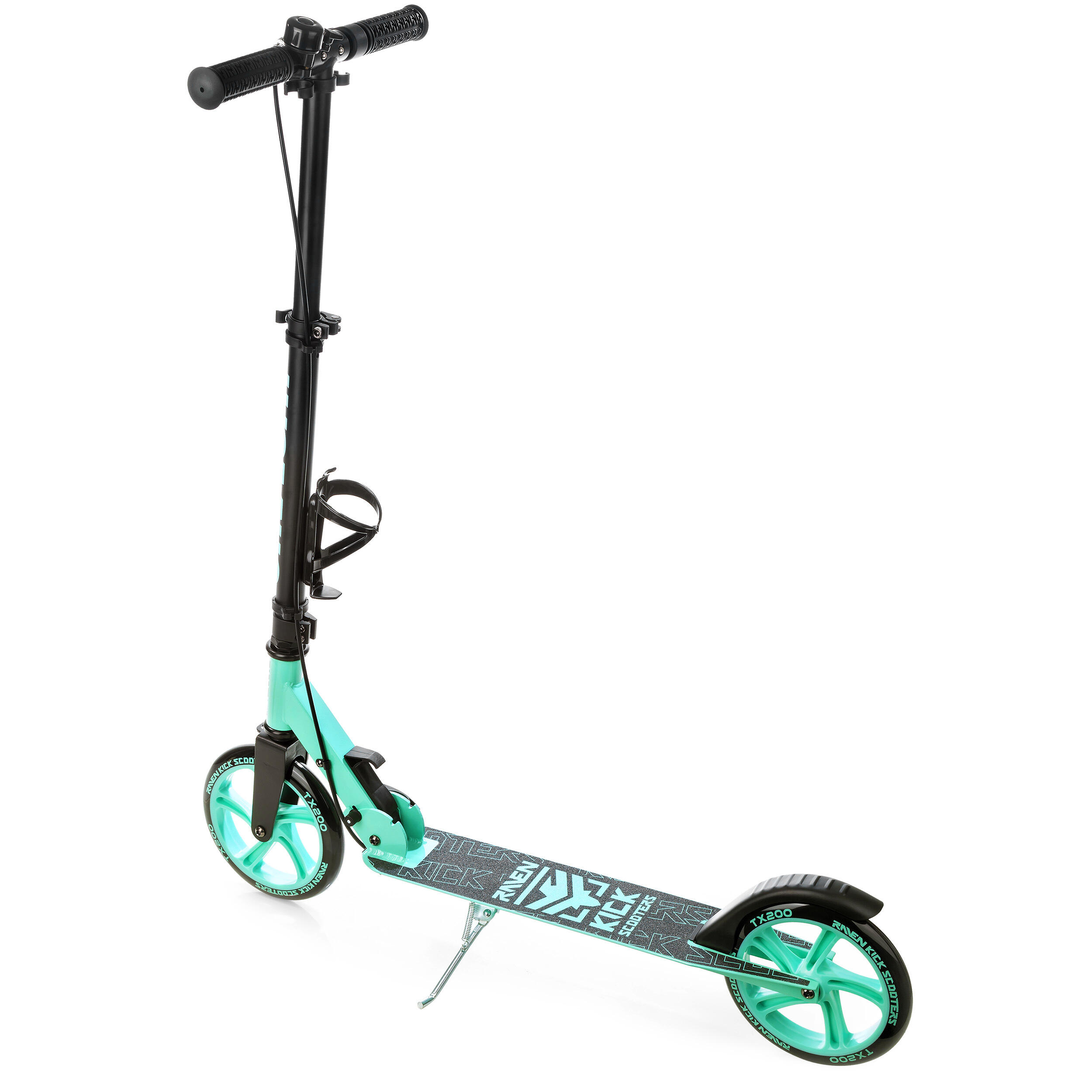 RAVEN - Stuntscooter, step, kickstep - kickstep voor kinderen en volwassenen - opvouwbaar, in hoogte verstelbaar, draagriem, bel, bidonhouder - Pastelle White/Mint met Handrem, 200 mm
