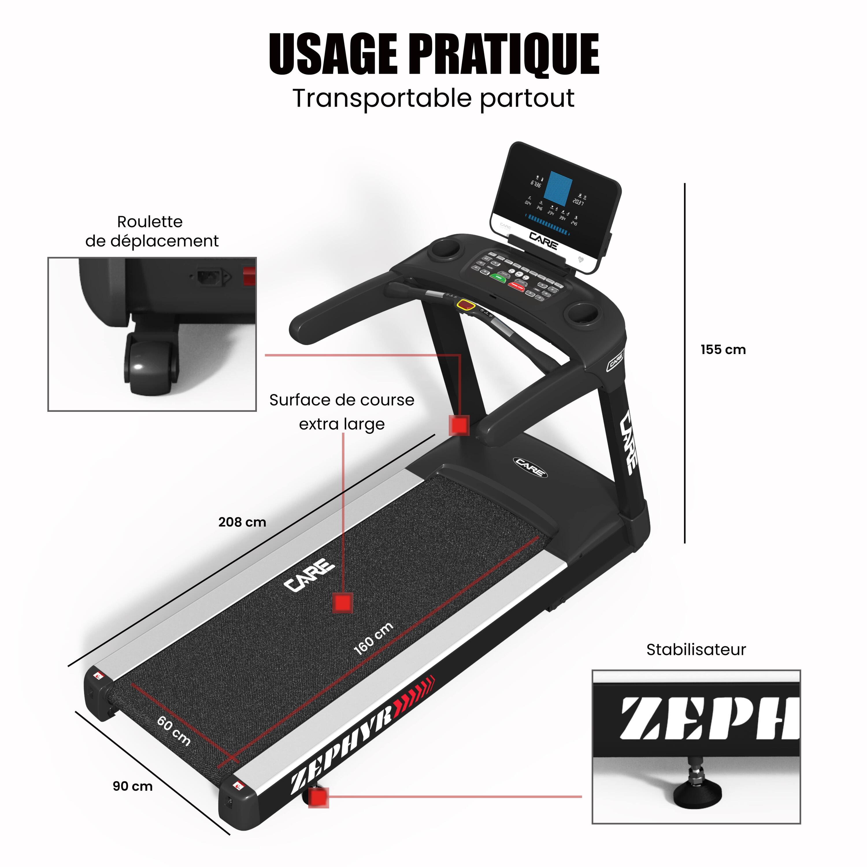 Tapis de course professionnel - 24km/h - CARE - ZEPHYR 6/7