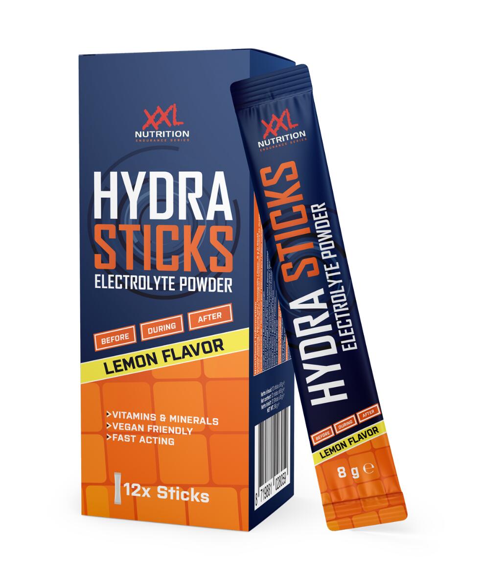 XXL NUTRITION Hydra Sticks - Electrolyte Poeder, Duursport, Fitness - Citroen - 12 Pack