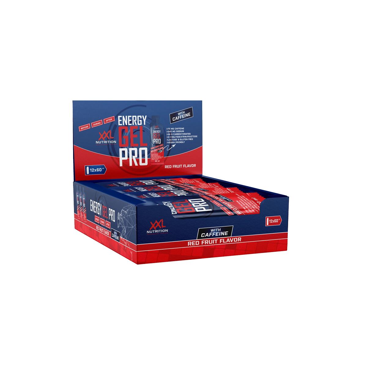 XXL NUTRITION Energy Gel Pro + Caffeine - Energiegel Duursport - Rood Fruit - 12 pack