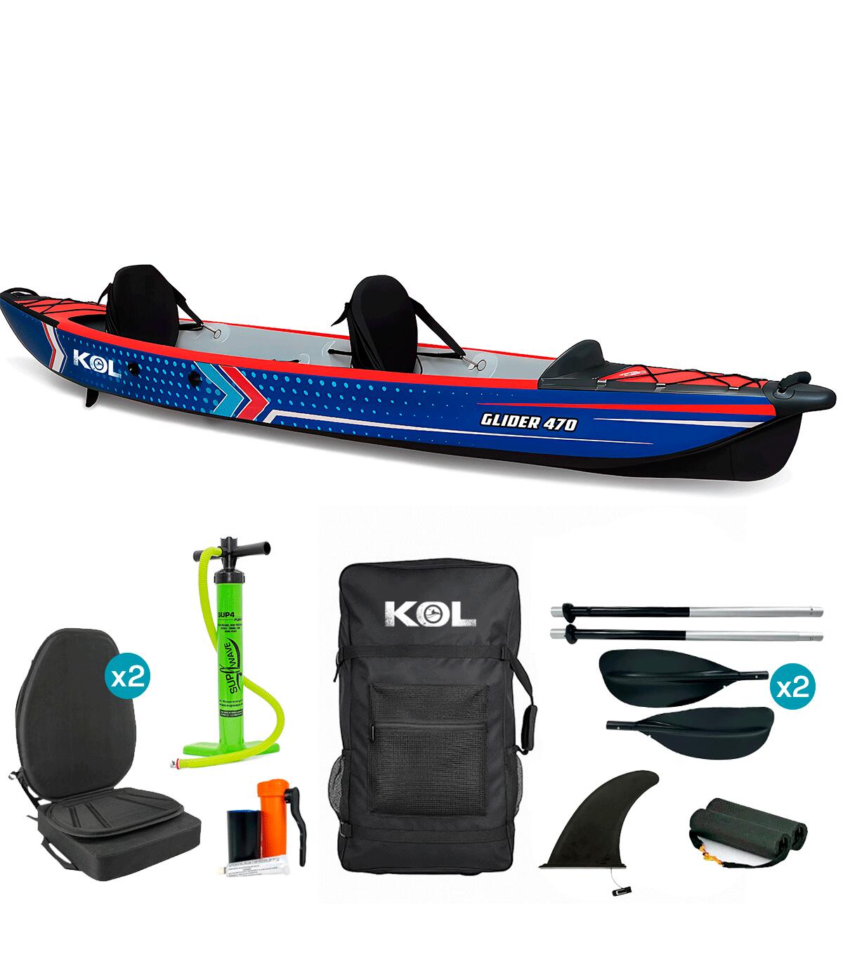 KOL OUTDOOR Kayak Doble Hinchable Glider 470 Azul/Rojo 100% Drop-Stitch