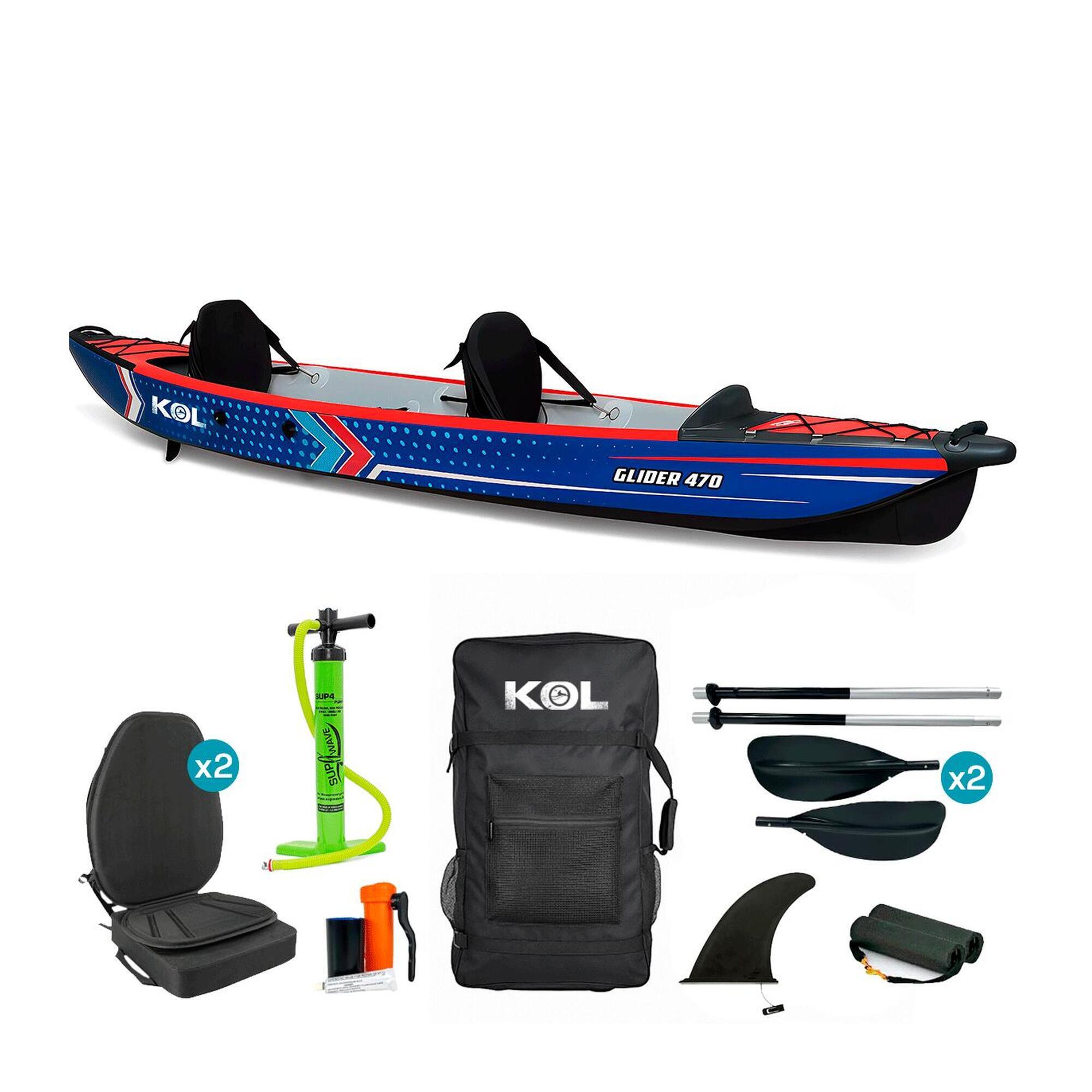 Kol Outdoor - Kayak Gonflable 2 Places Glider 470 Bleu/rouge 100% Dropstitch - Canoë-kayak - Bleu - Decathlon