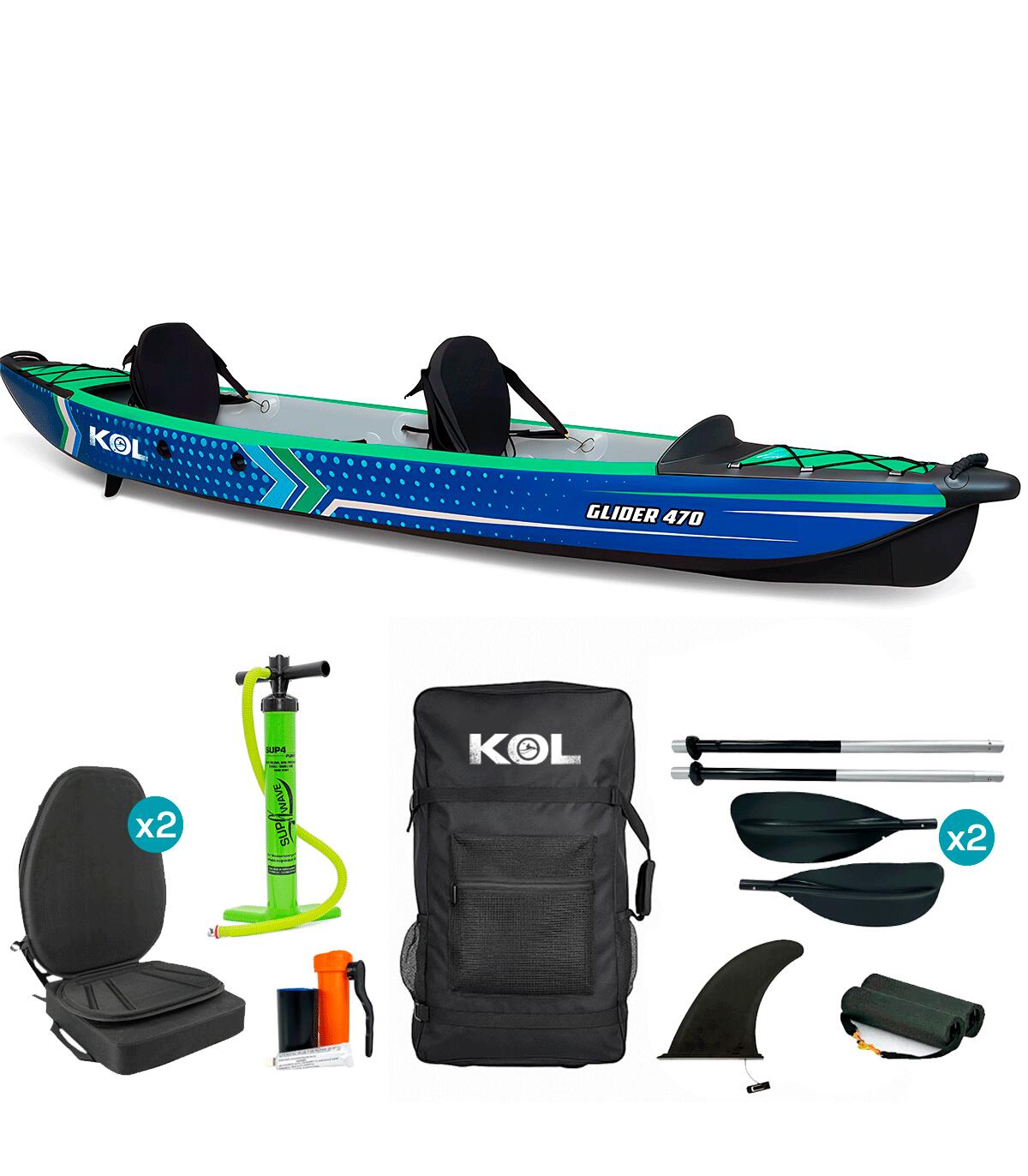 Kayak inflável duplo glider 470 azul/verde 100% drop-stitch