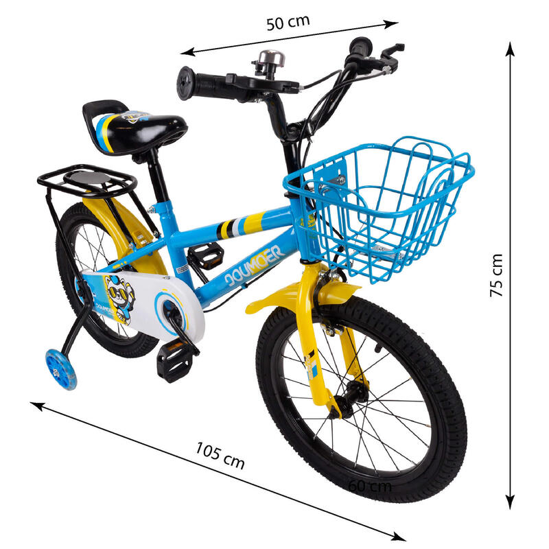 Bicicleta copii 5-7 ani cu roti ajutatoare Blue Arrow, 16 inch, blue galben