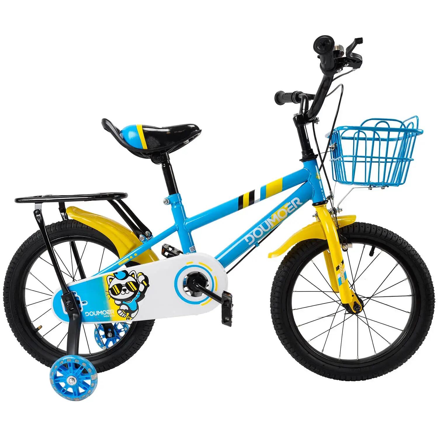 Bicicleta copii 5-7 ani cu roti ajutatoare Blue Arrow, 16 inch, blue galben 2/7