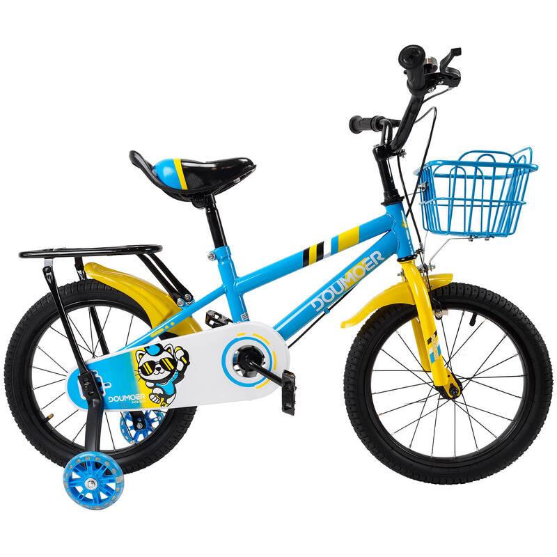Bicicleta copii 5-7 ani cu roti ajutatoare Blue Arrow, 16 inch, blue galben
