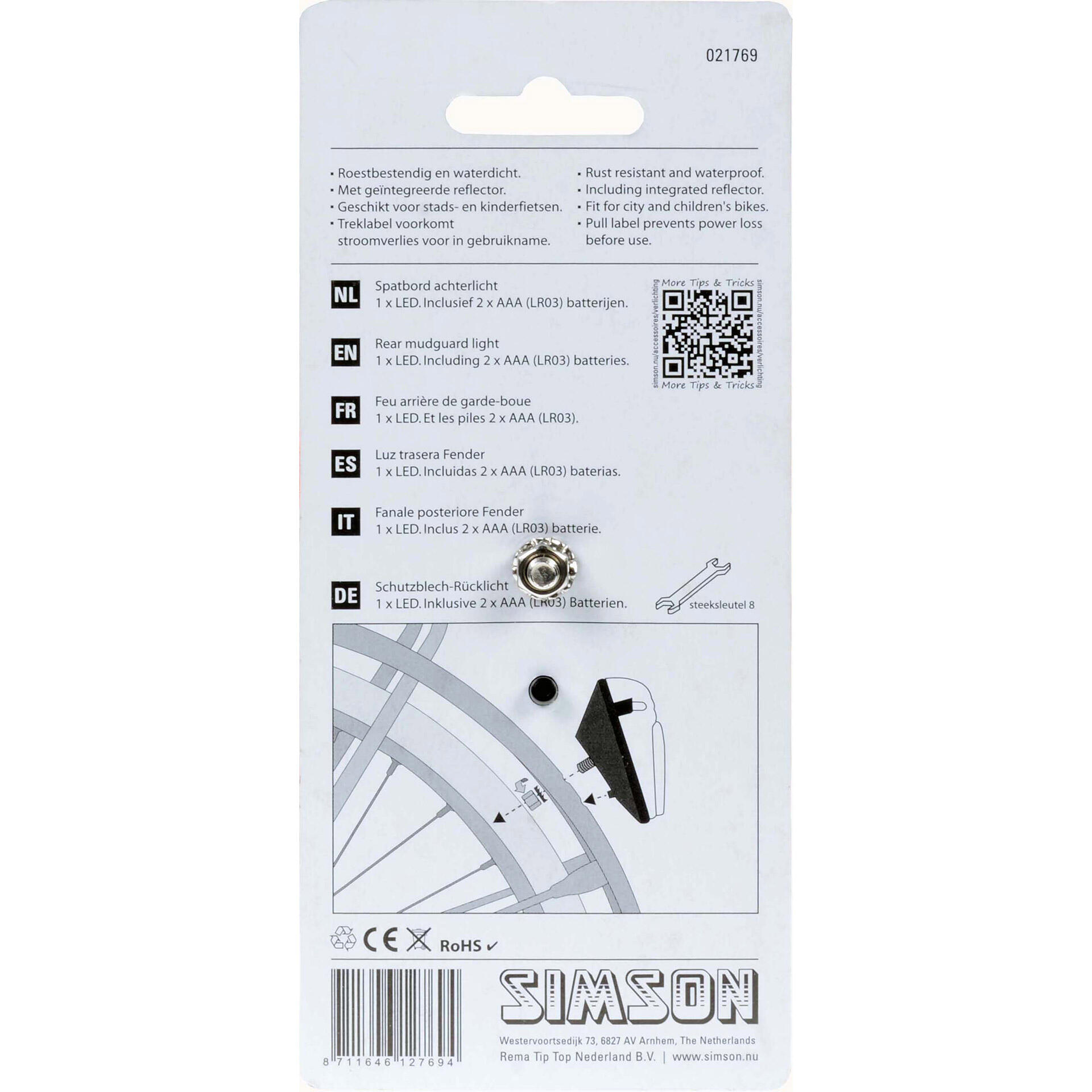 Fanale posteriore a batteria per parafango Simson LED con 2 x AAA incluse. 5/6