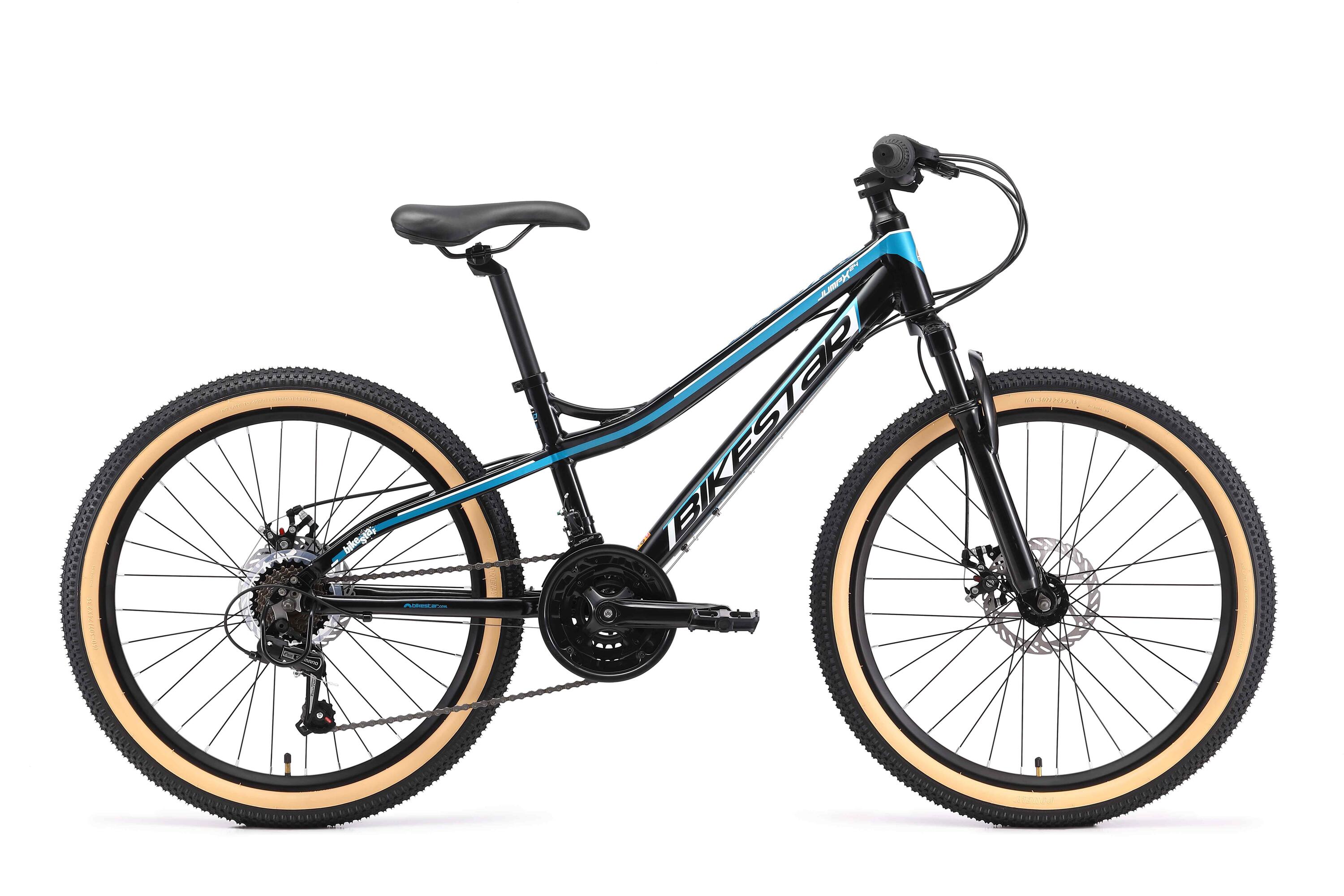 BIKESTAR MTB 24" aluminium, kinderfiets 9 jaar, hardtail, 21 versnellingen, schijfremmen