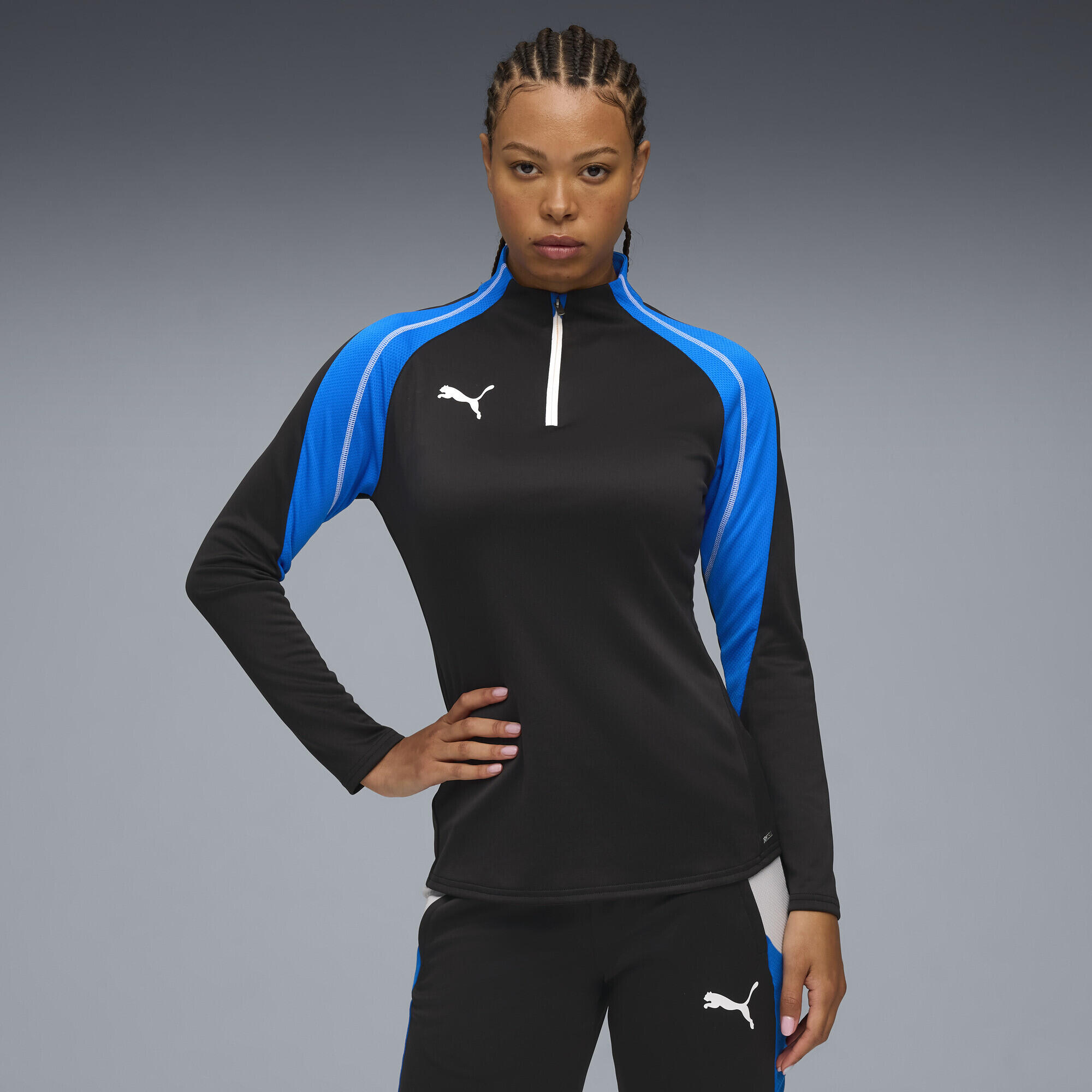 Puma - Haut De Football À Col Zippé Individualblaze Femme Puma Black White Racing Blue - Veste - Blanc|bleu|noir - Decathlon