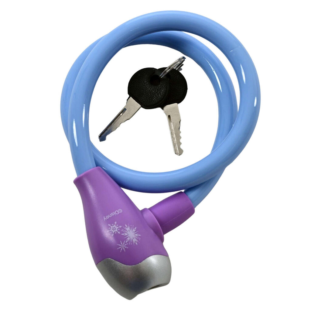 Disney Frozen cable lock for kids' bikes — light blue/purple with Elsa and Anna.