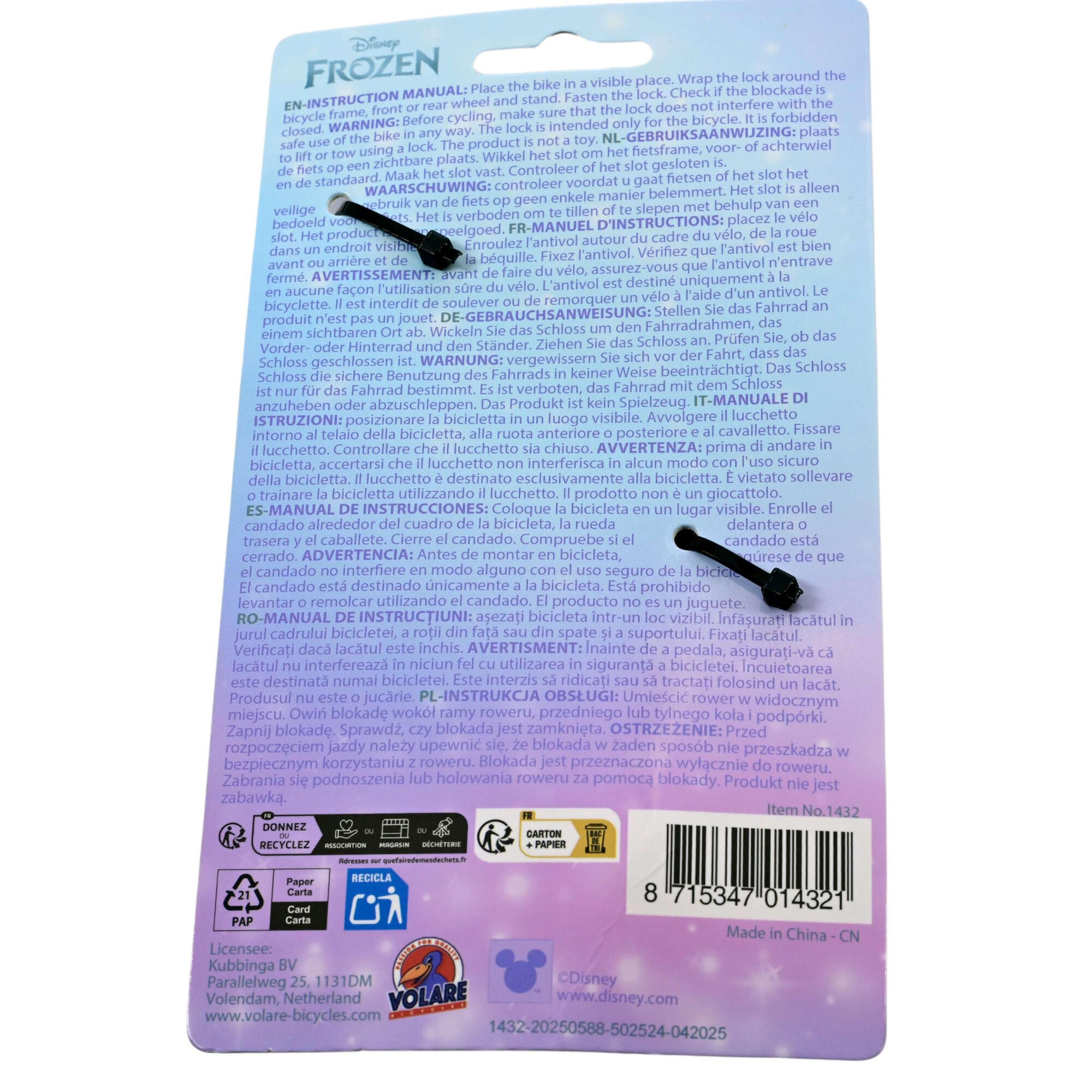 Cadeado de bicicleta infantil espiral Frozen II 3/3