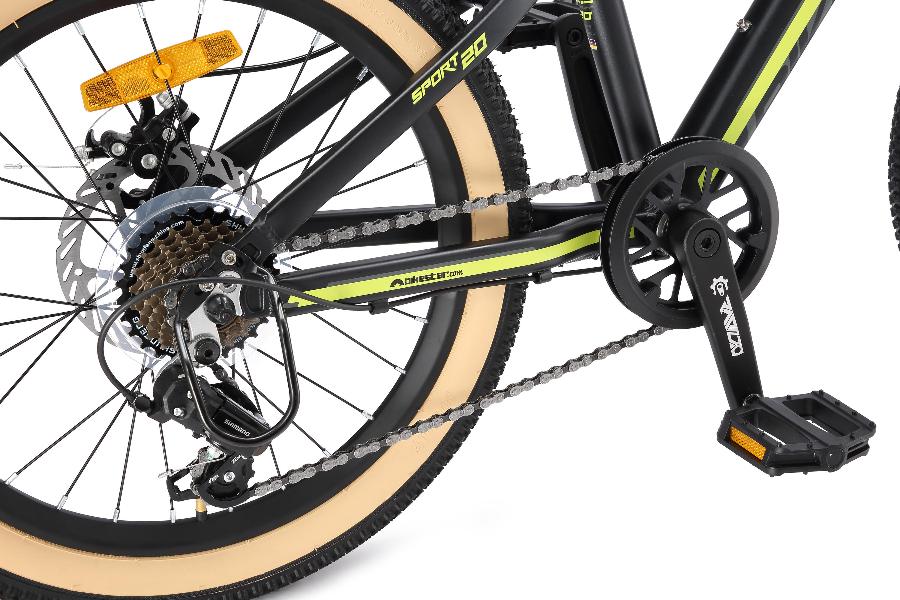 MTB 20" aluminium, kinderfiets 6 jaar, hardtail, 21 versnellingen, schijfremmen 4/7