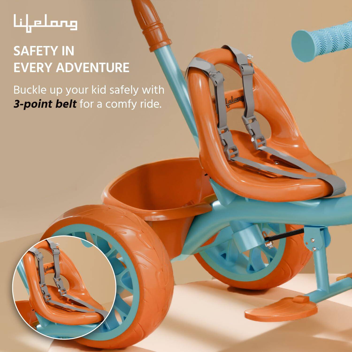 Lifelong Trike Cycle for Kids Cycle 2 - 5 years - Tricycles for Boy & Girl - Baby cycle - bicycle for kids - Bike with 3 EVA Wheels, Bell & Basket -Durable tricycle with Parental Control 30kg Capacity -  2
