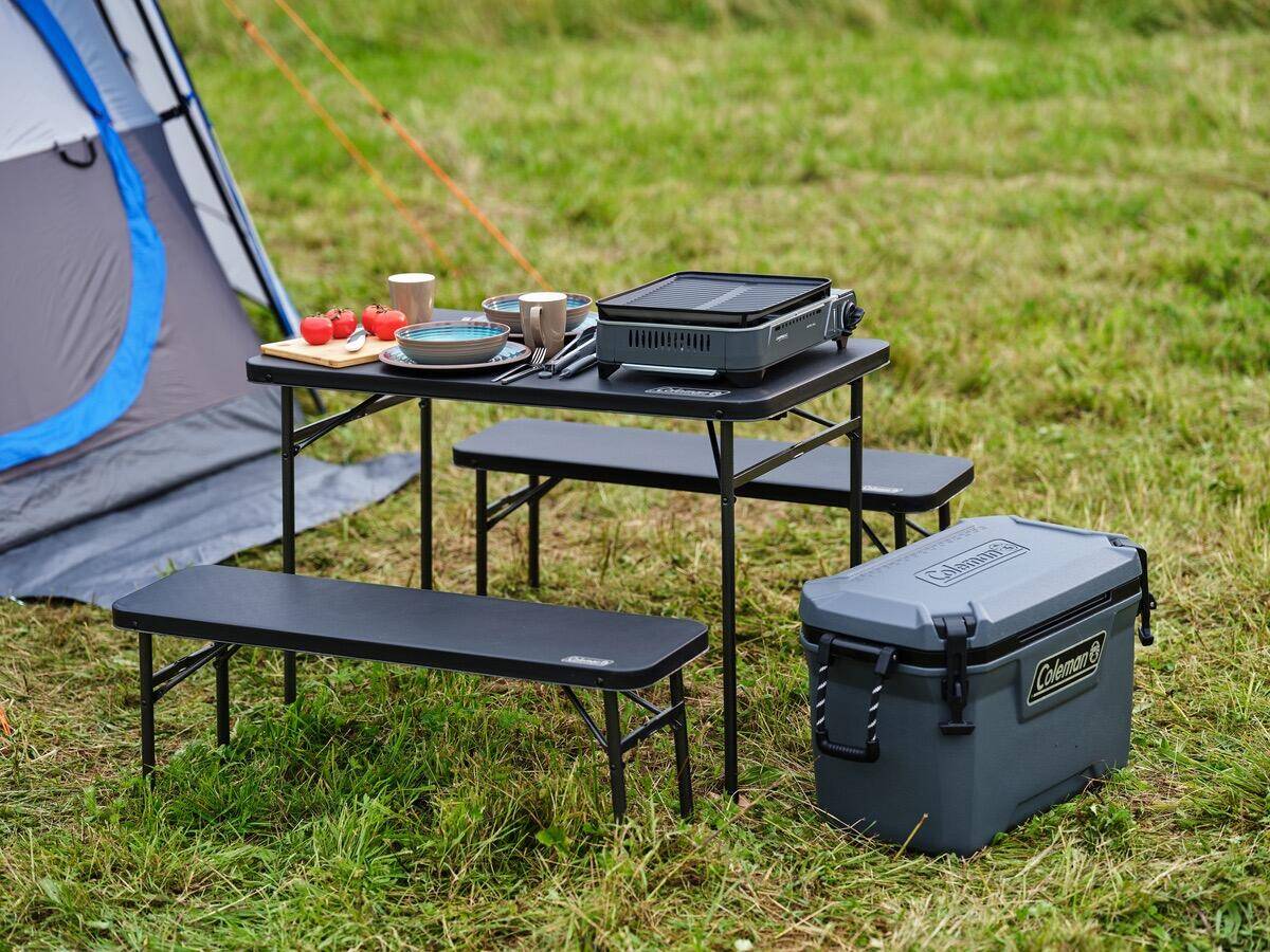 4 Person Pack-Away SET Folding All-in-One Steel Table & Chair | Compact & Foldable Set for Camping, Picnic, Garden, Outdoor & Indoor Use -  4