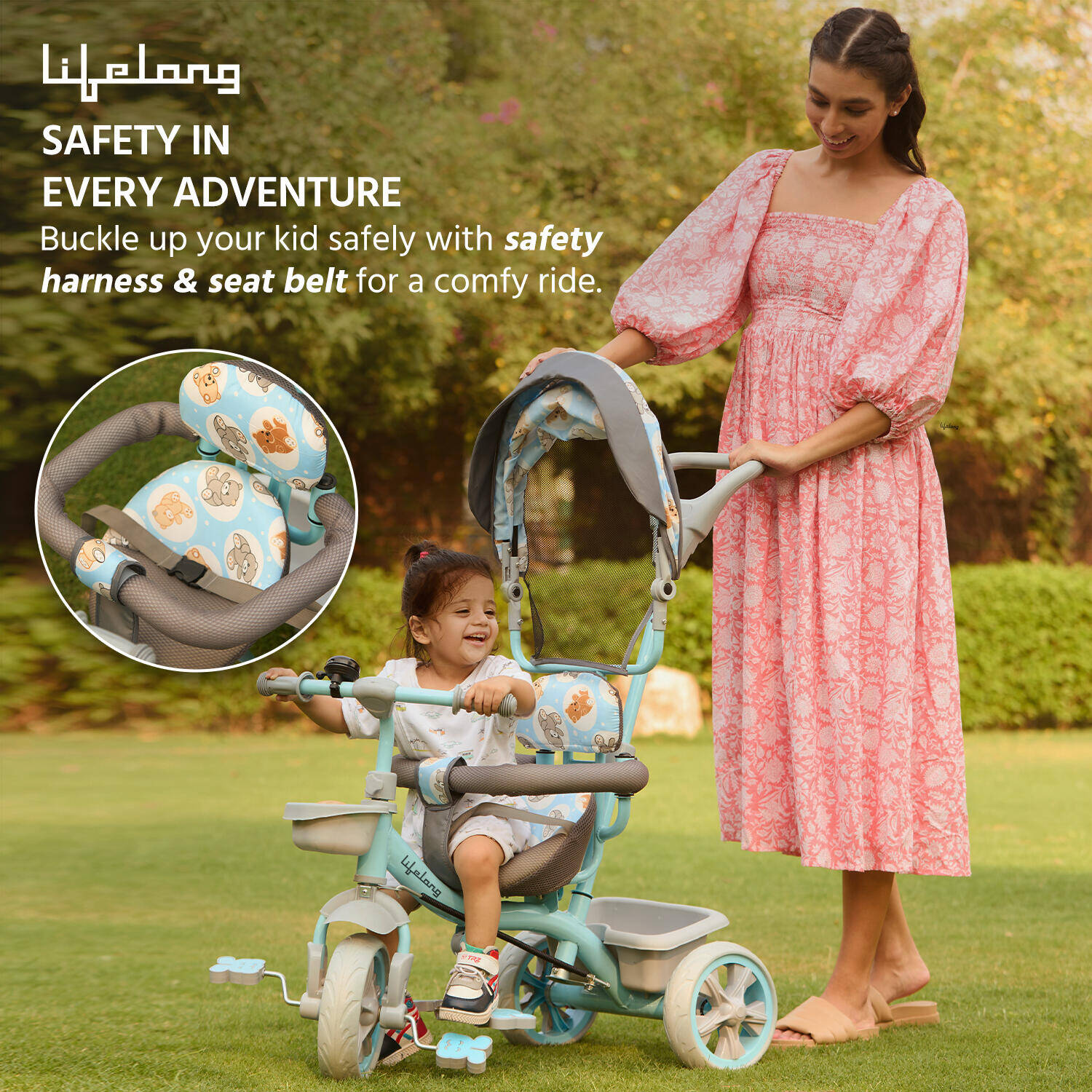 Lifelong Kids Parental Control Tricycle with Hood,Harness,EVA Wheels, Bell & Storage Basket|Baby Trike|Age Group 1 Years to 4 Years Carrying Capacity upto 30 kg -  3