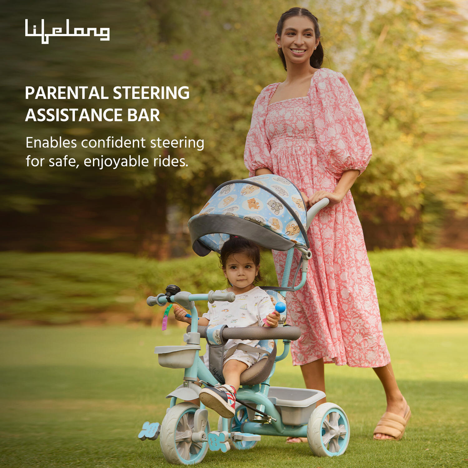 Lifelong Kids Parental Control Tricycle with Hood,Harness,EVA Wheels, Bell & Storage Basket|Baby Trike|Age Group 1 Years to 4 Years Carrying Capacity upto 30 kg