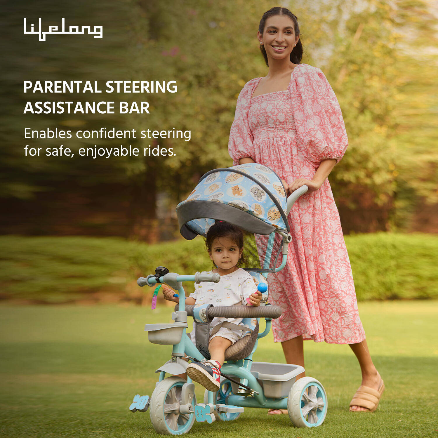 Lifelong Kids Parental Control Tricycle with Hood,Harness,EVA Wheels, Bell & Storage Basket|Baby Trike|Age Group 1 Years to 4 Years Carrying Capacity upto 30 kg -  5