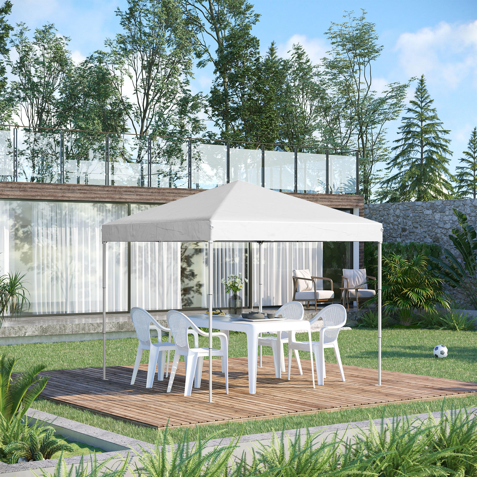 Outsunny Gazebo Pieghevole 2.5 x 2.5m in Acciaio e Tessuto Oxford Bianco 2/7