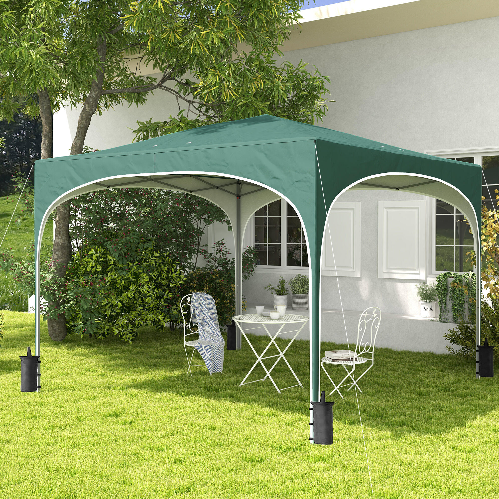 Outsunny Gazebo da Giardino ad Altezza Regolabile in Metallo Verde 2/7