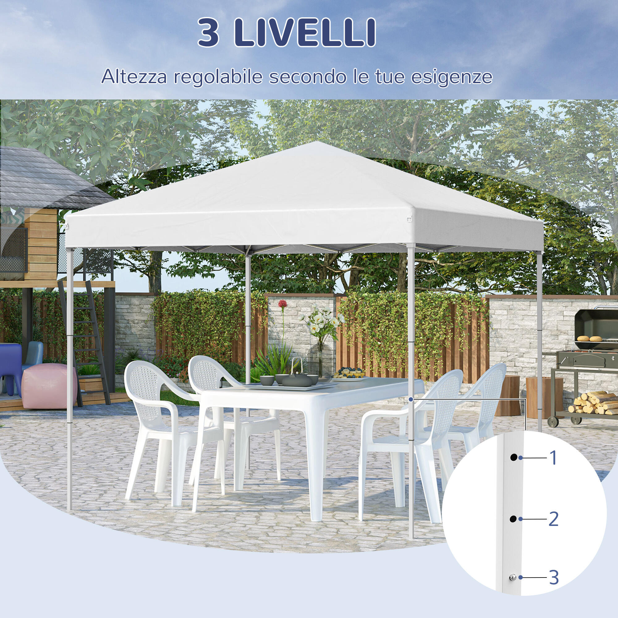 Outsunny Gazebo Pieghevole 2.5 x 2.5m in Acciaio e Tessuto Oxford Bianco 7/7