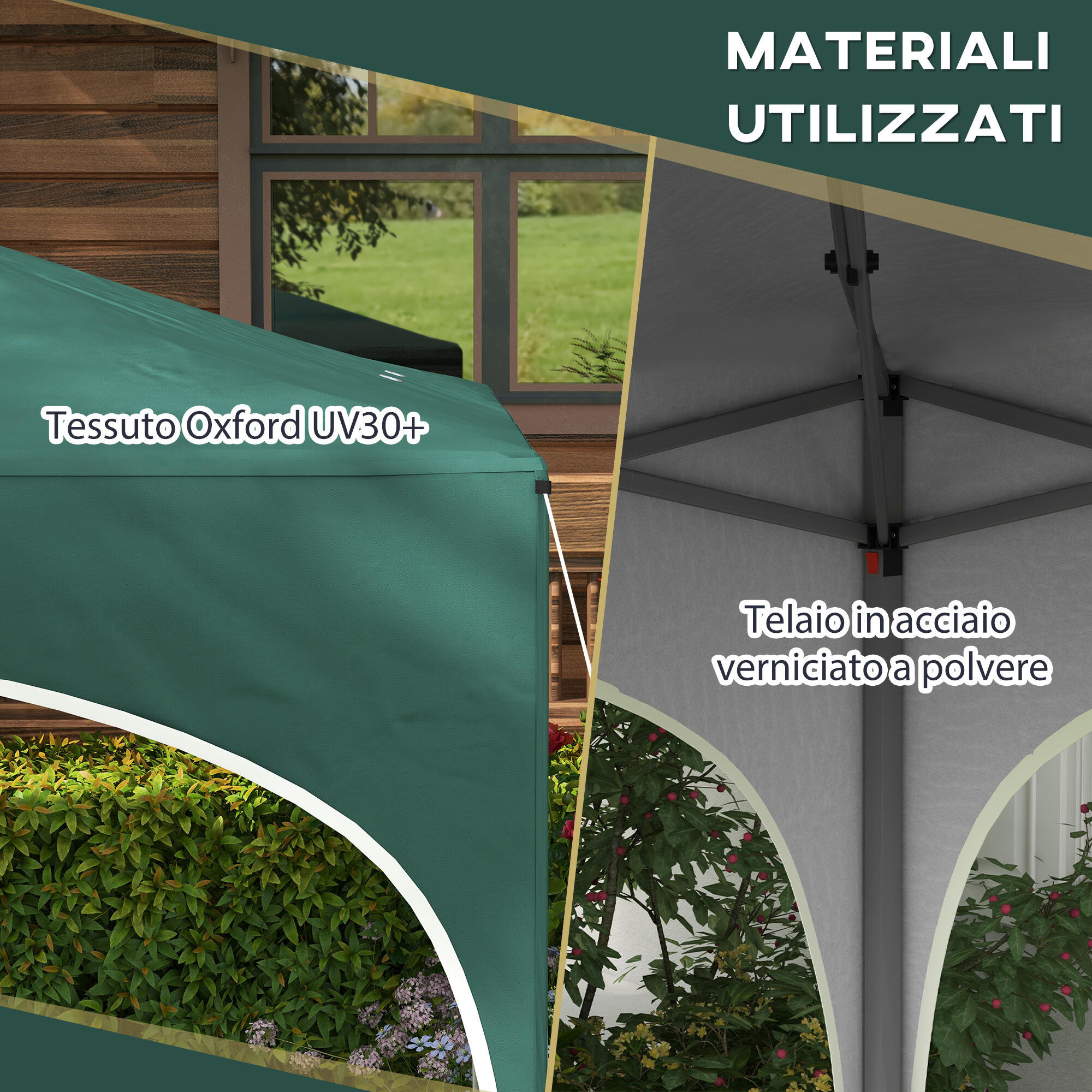 Outsunny Gazebo da Giardino ad Altezza Regolabile in Metallo Verde 7/7