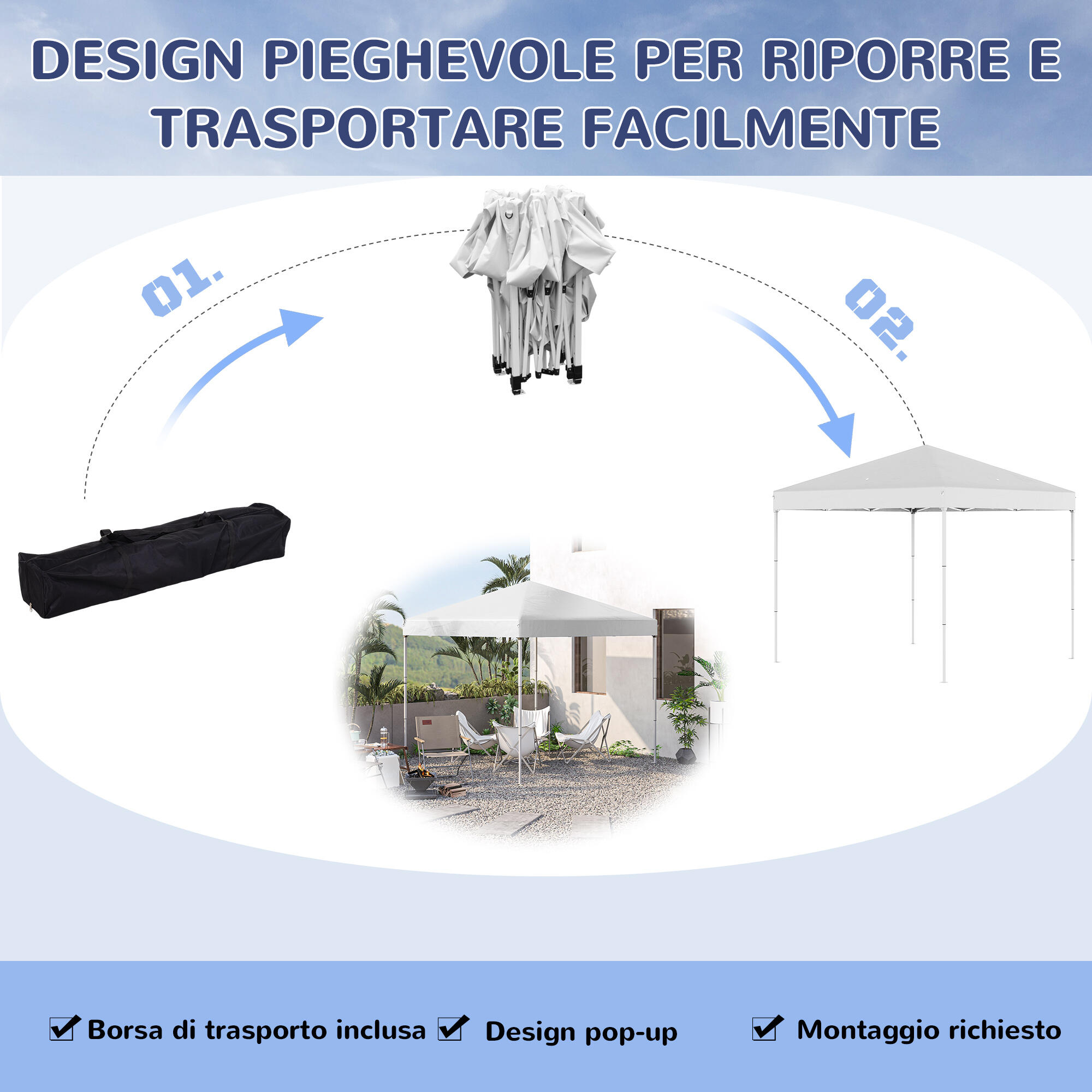 Outsunny Gazebo Pieghevole 2.5 x 2.5m in Acciaio e Tessuto Oxford Bianco 5/7