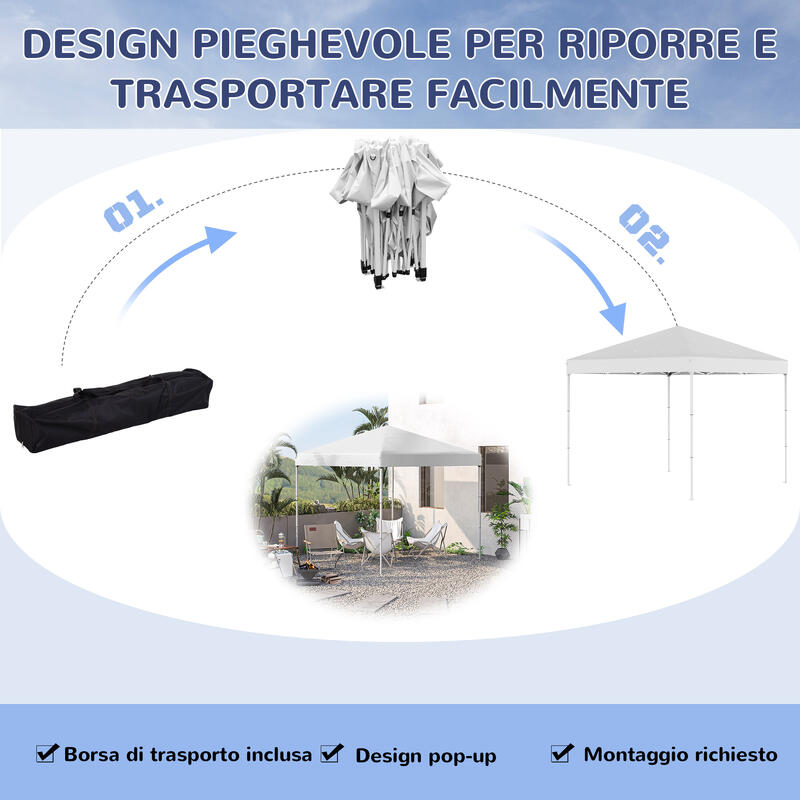 Outsunny Foișor Pliabil de 2.5 X 2.5 m din Oțel Și Material Oxford Alb
