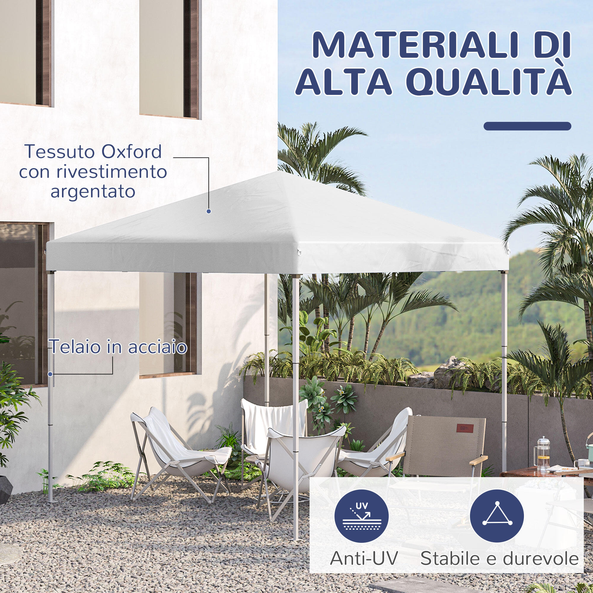 Outsunny Gazebo Pieghevole 2.5 x 2.5m in Acciaio e Tessuto Oxford Bianco 4/7