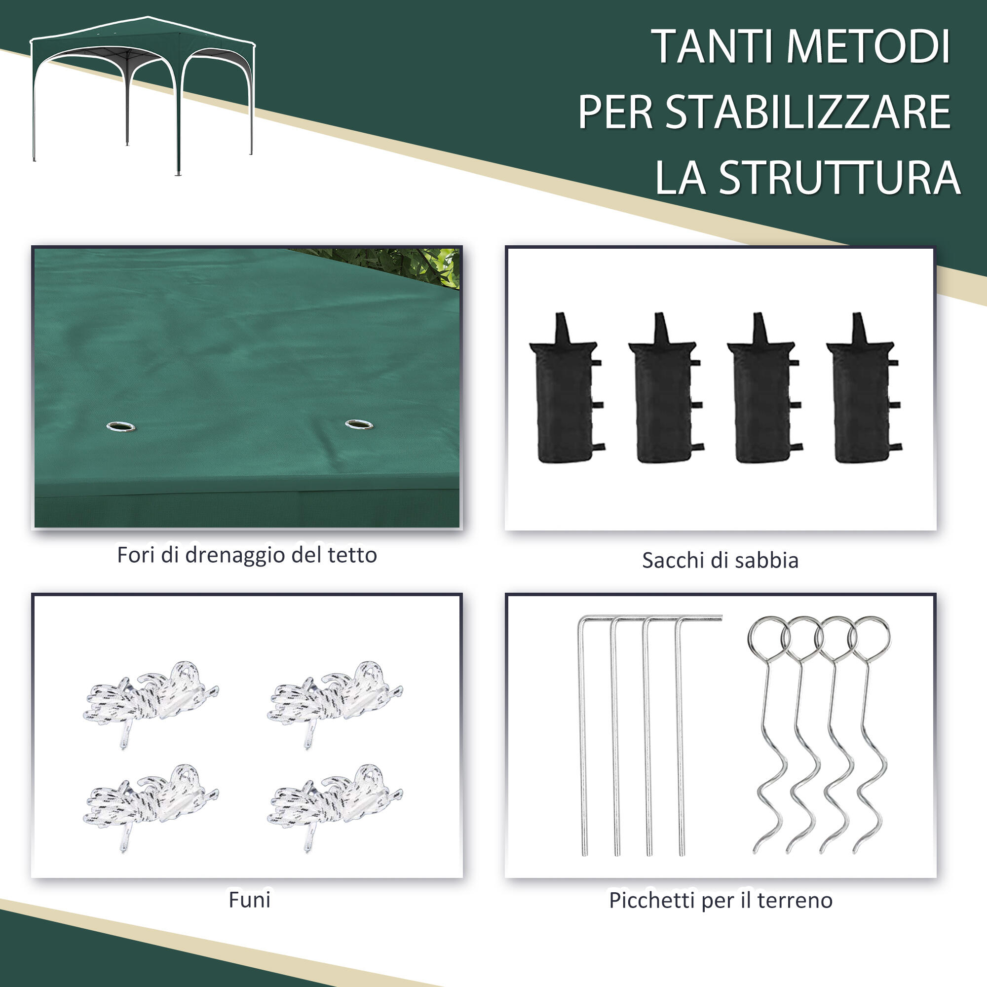 Outsunny Gazebo da Giardino ad Altezza Regolabile in Metallo Verde 6/7