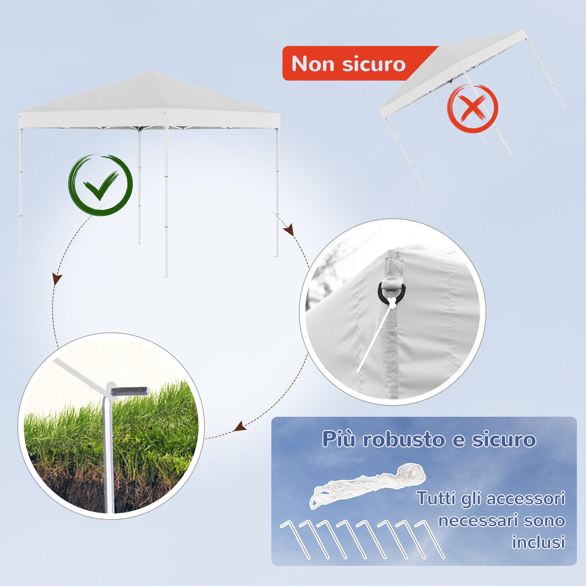 Outsunny Gazebo Pieghevole 2.5 x 2.5m in Acciaio e Tessuto Oxford Bianco 6/7