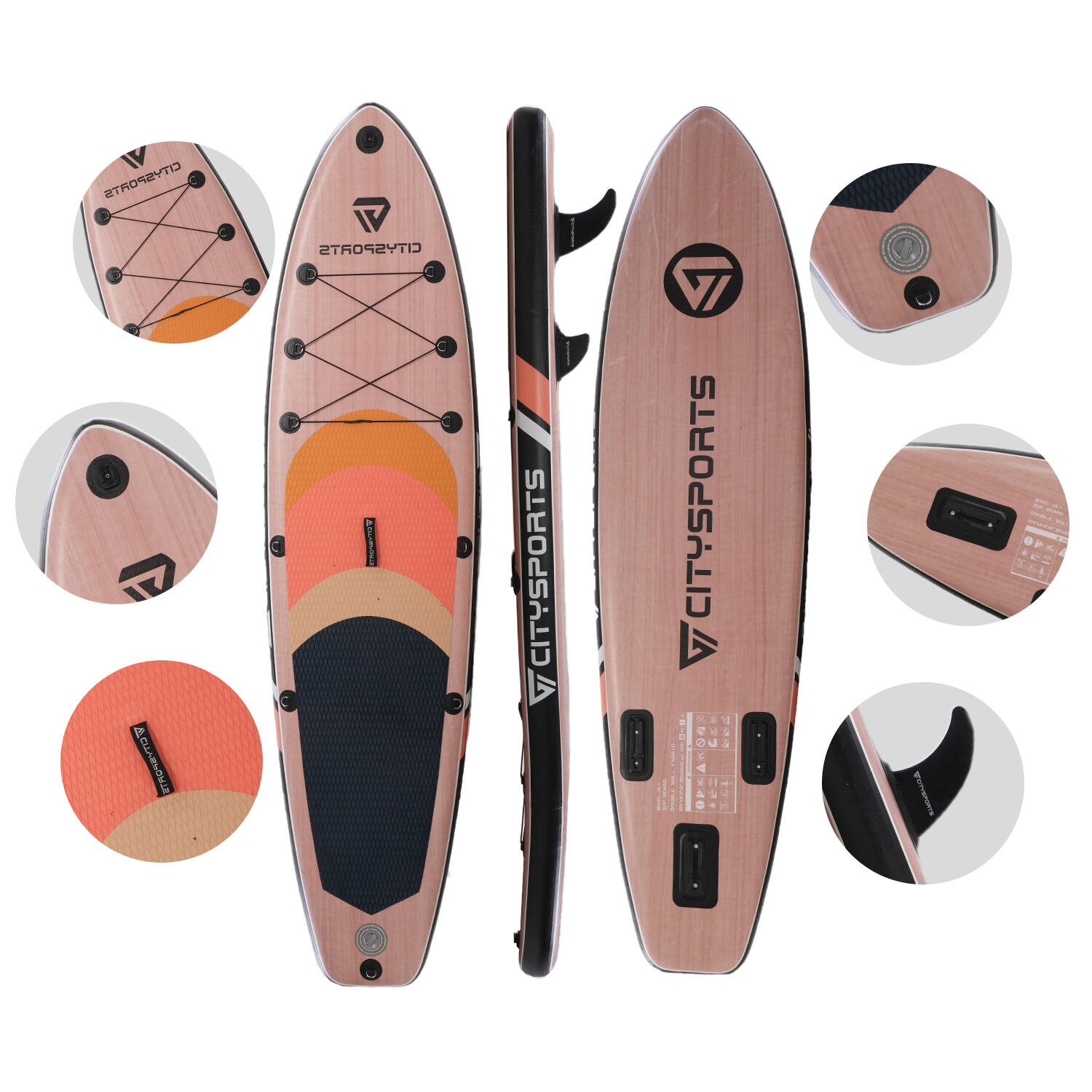 Tavola da stand up paddle. Set di paddleboard gonfiabili. Colore del legno 2/7