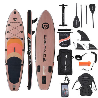 Stand-Up-Paddleboard. Aufblasbares Paddleboard-Set. Holzfarbe