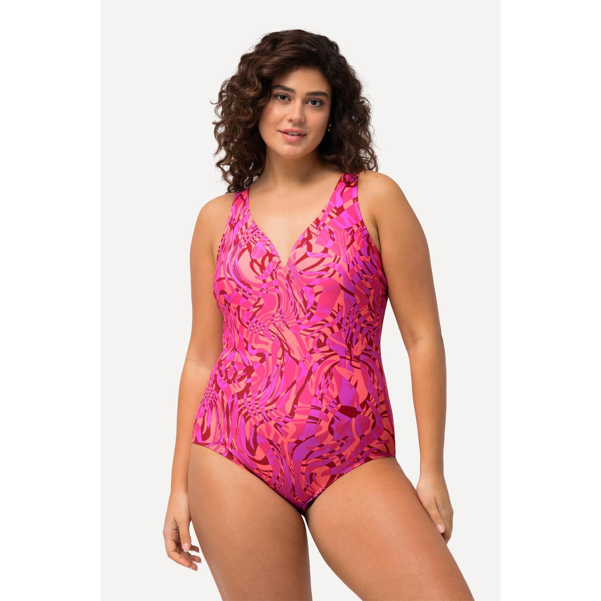 Ulla Popken - Femme Maillot De Bain Motif Tourbillons À Armatures - Maillot De Bain 1 Pièce - Rouge - Decathlon