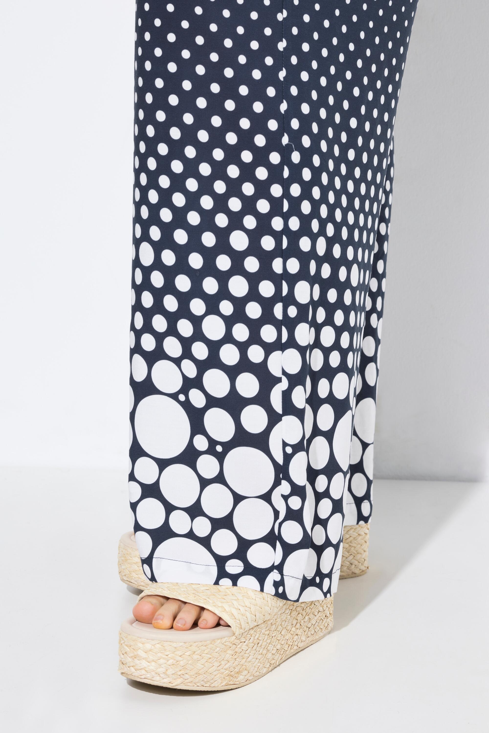 Femme Pantalon palazzo à pois. Jambe large et droite. Taille élastique 3/7