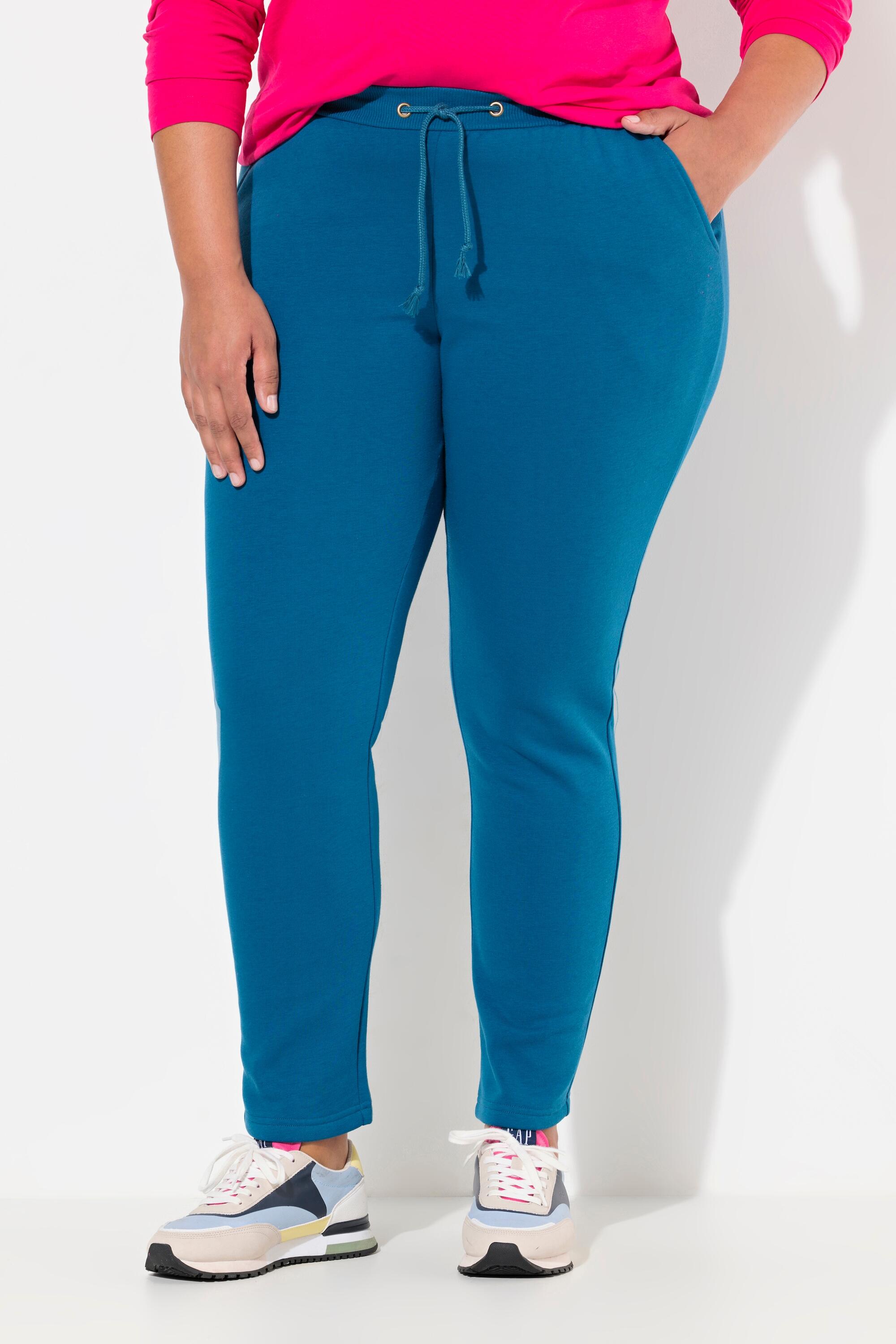 ULLA POPKEN Women's Fleece Joggers Plus Size Blue 95% Cotton Elastane