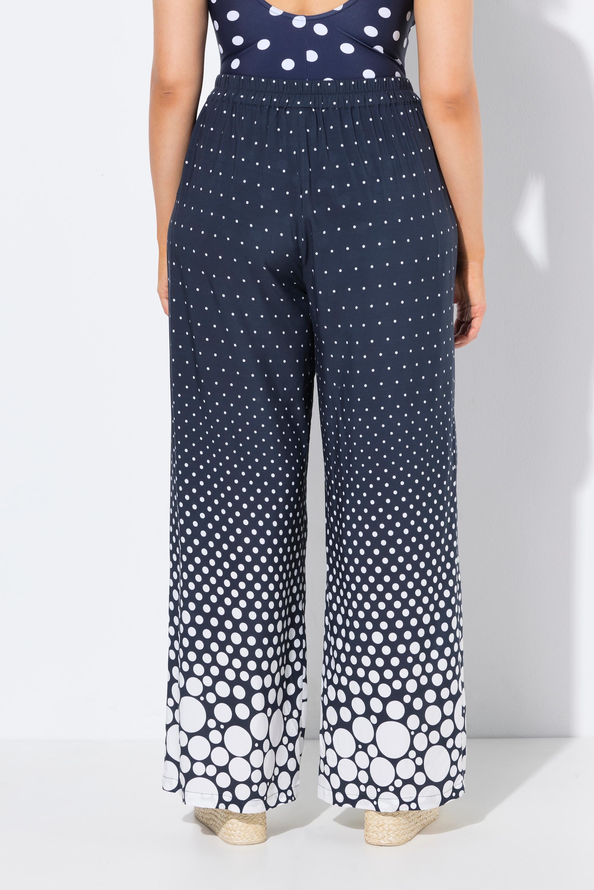 Femme Pantalon palazzo à pois. Jambe large et droite. Taille élastique 8/13