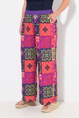 Dames wijde broek tegelmotief wijde pijpen elastische tailleband